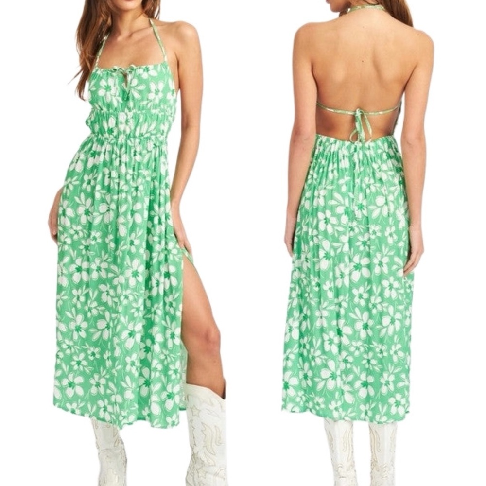 Emory Park NWT Backless Green Floral Midi Dress With Pockets